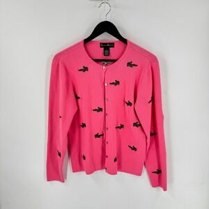 Mercer & Madison Cardigan Pink Alligator Embroidered Cardigan Size L Whimsical